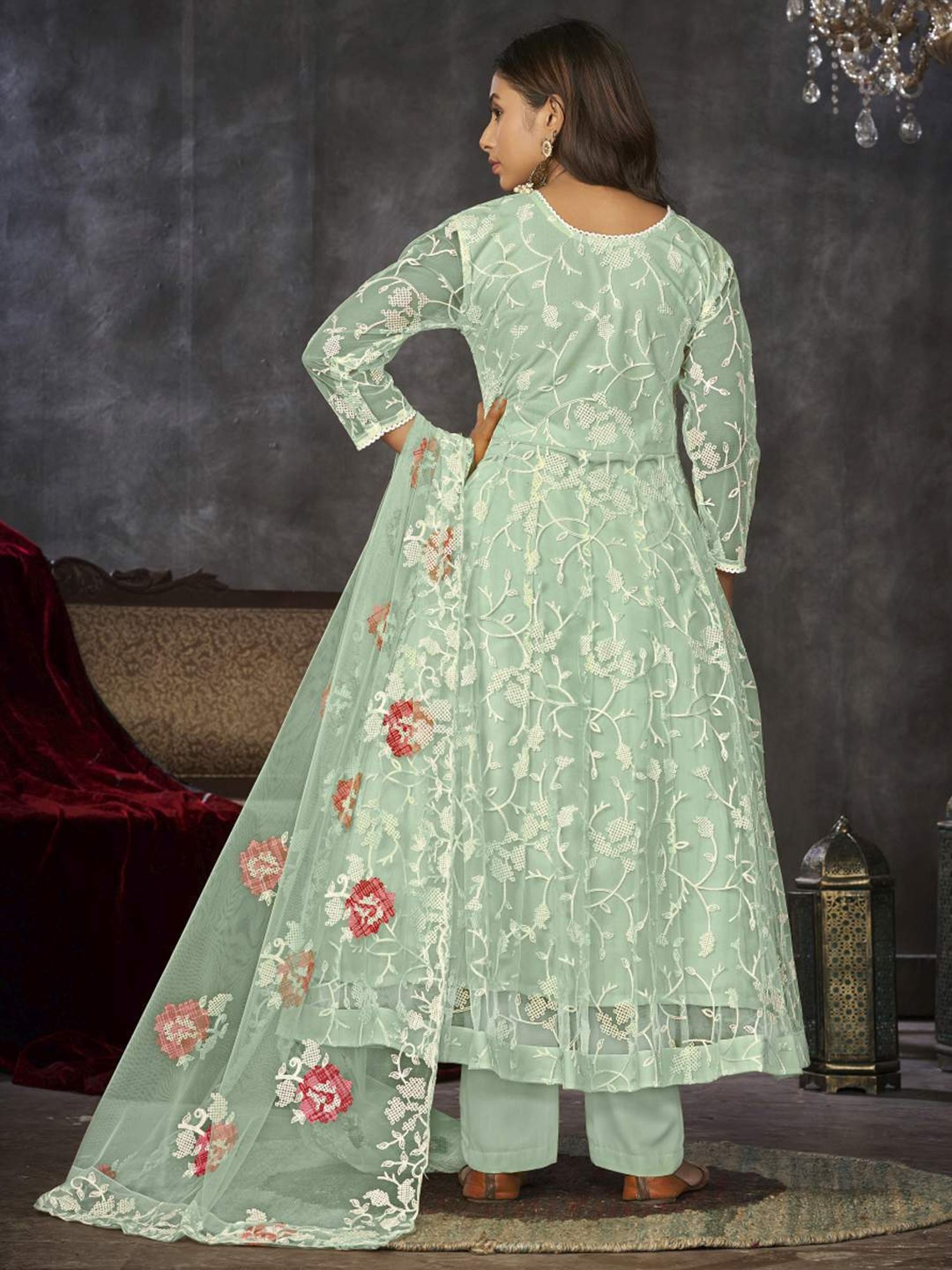 Warthy Ent Green Embroidered Unstitched Dress Material