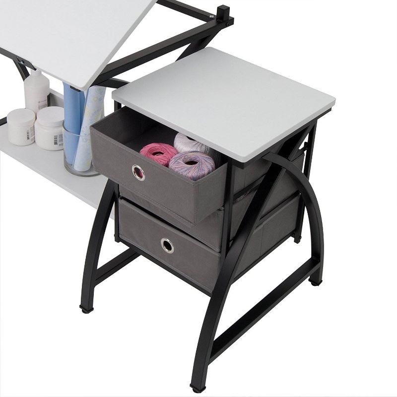 Studio Designs Comet Center Tilting Arts & Crafts Table with Stool, Black/White