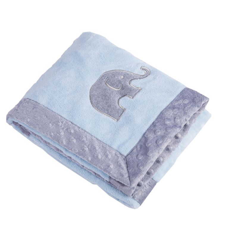 Bacati - Elephants Light Blue with Grey Border Embroidered Blanket