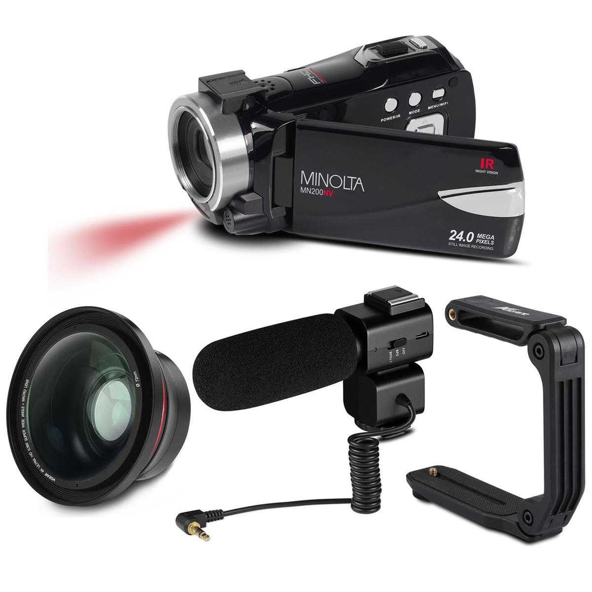 Minolta MN200NV 24MP Full HD Night Vision Camcorder, Black, Premium Acc. Kit