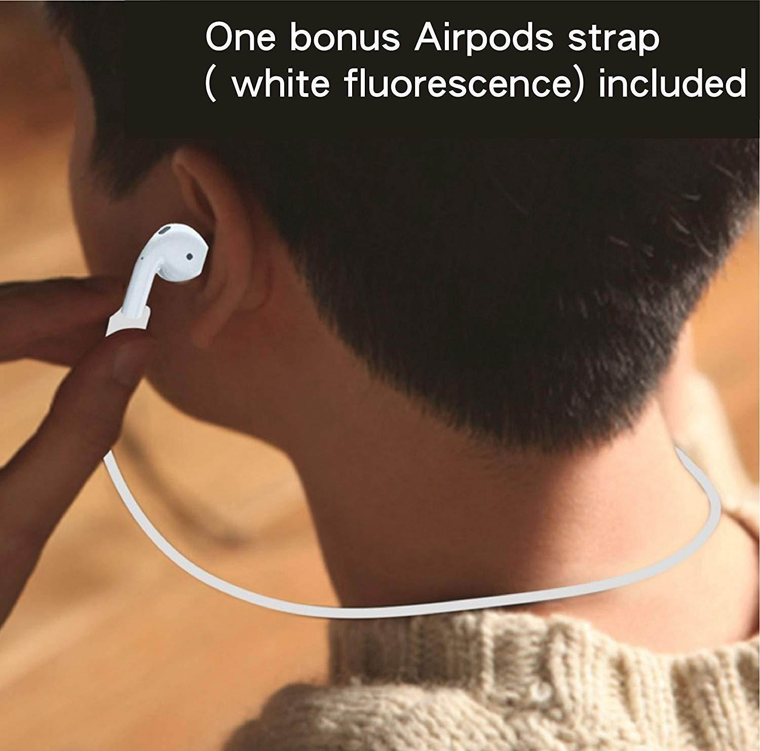 AirPods Case - Tainada PU Leather Portable Protective Cover Carrying Case with Carabiner and Chain Hook for Apple AirPods Earphones Charging Case + Bonus AirPods Strap (Brown)