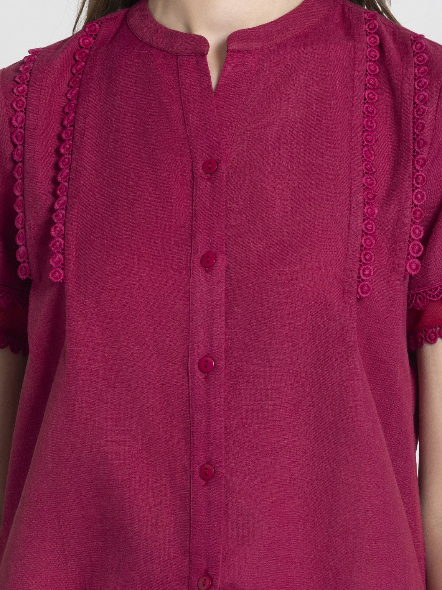 SHAYE Maroon Linen Regular Fit Top