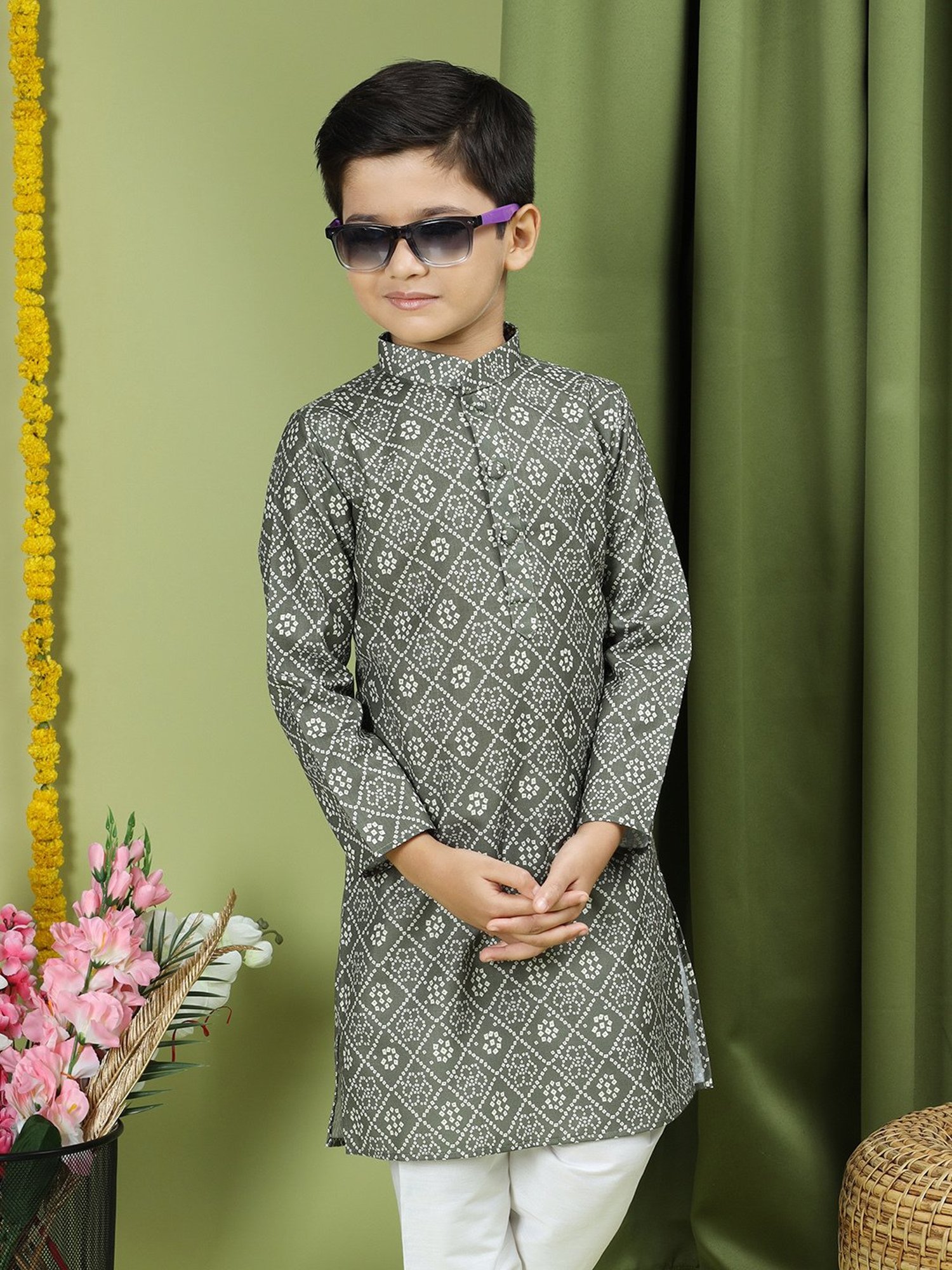 KISAH Kids Multicolor Cotton Printed Full Sleeves Kurta