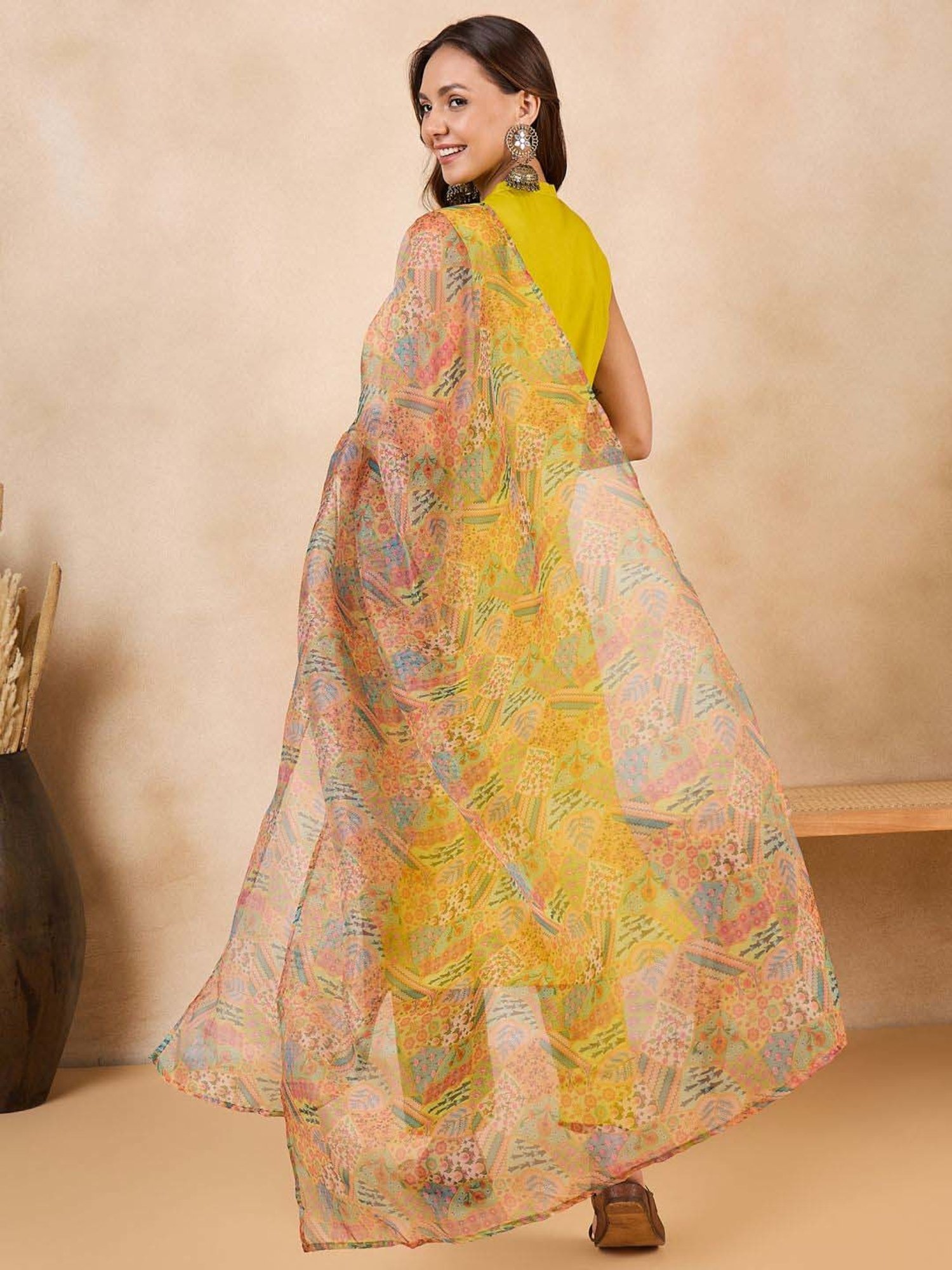 Inweave Multicolored Floral Print Dupatta