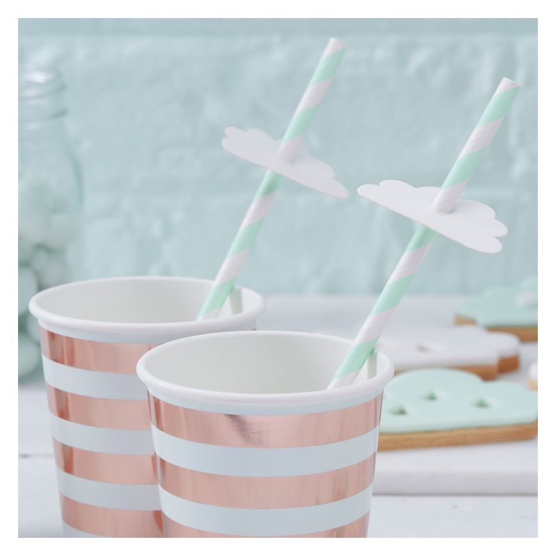 16ct "Hello World" Cloud Pattern Paper Straws