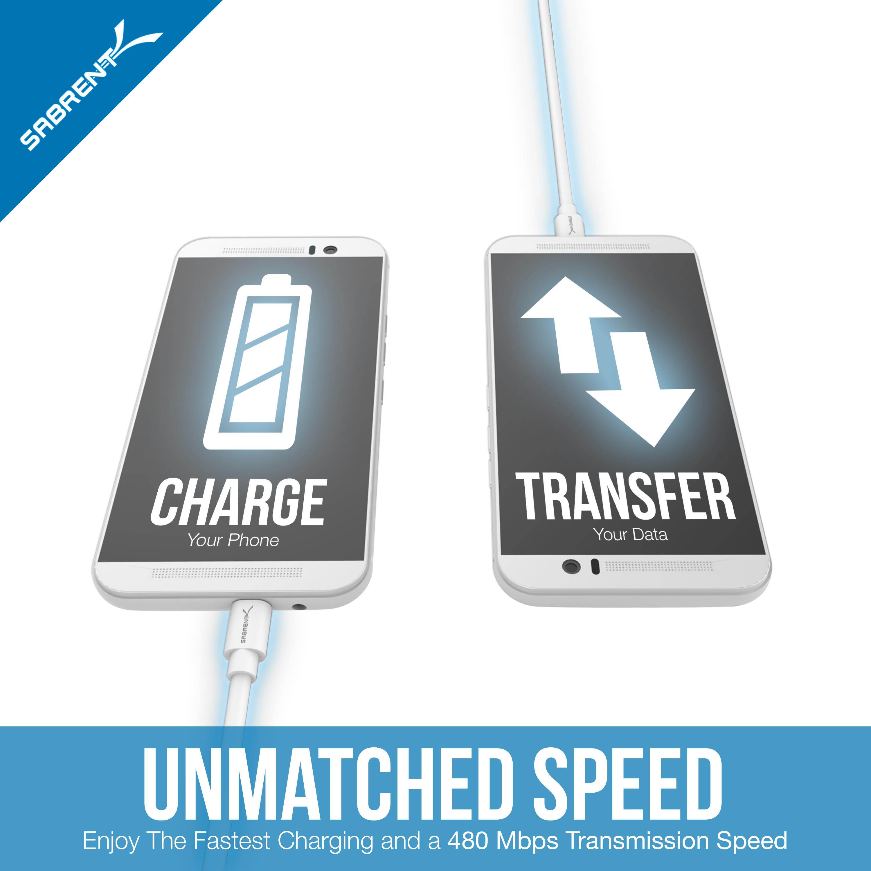 Sabrent 6-pack 22 AWG Premium 3ft Micro USB Cables High Speed USB 2.0 - White (CB-M63W)