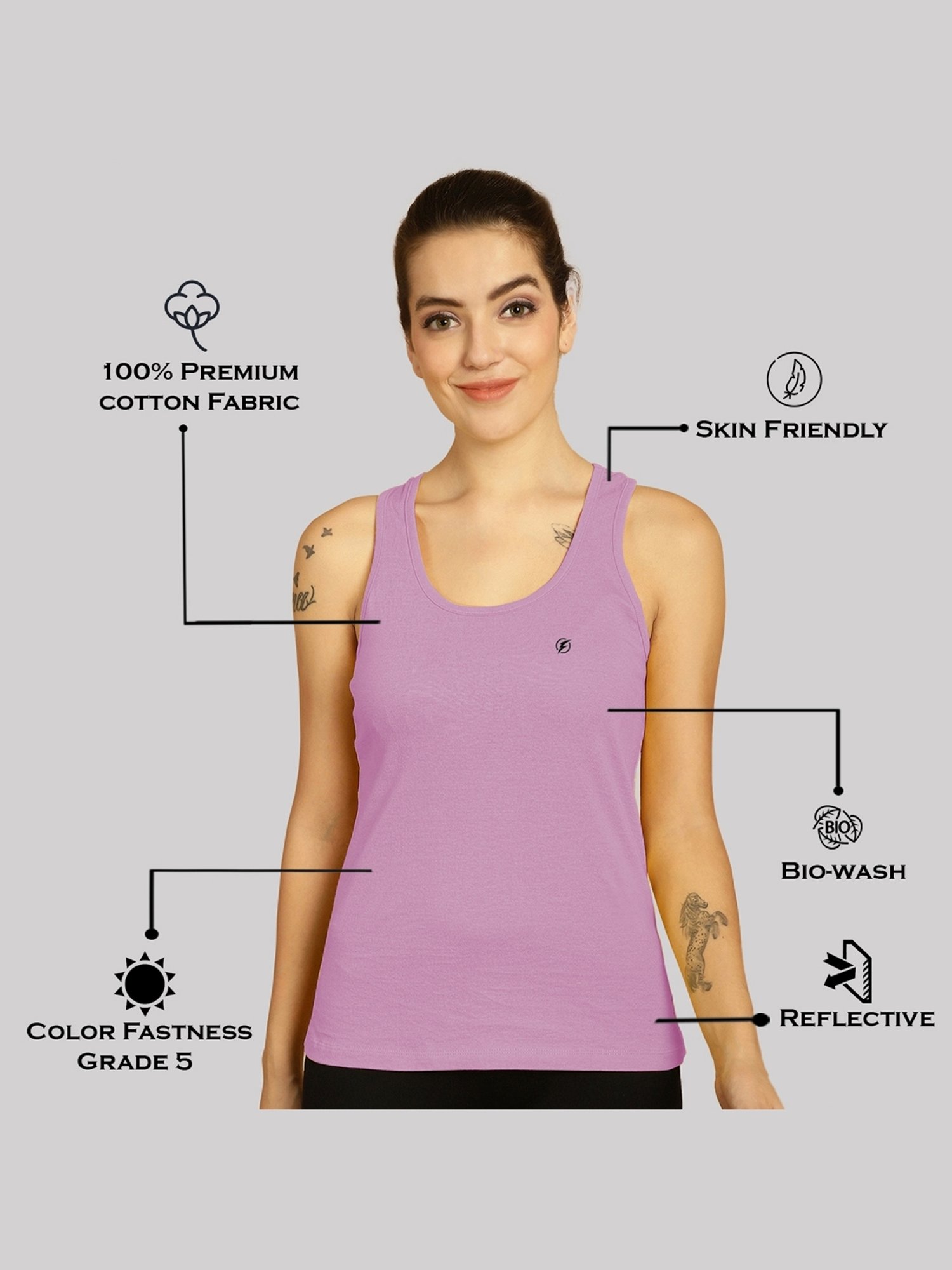 Friskers Purple & Grey Cotton Sports Tank Top - Pack Of 2