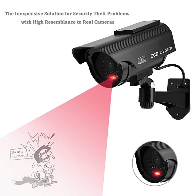Solar Powered Bullet Dummy Fake Simulated Surveillance Security CCTV Dome Camera IndoorOutdoor Use with Flashing Red LED Light amp Warning Security Alert Sticker Decal