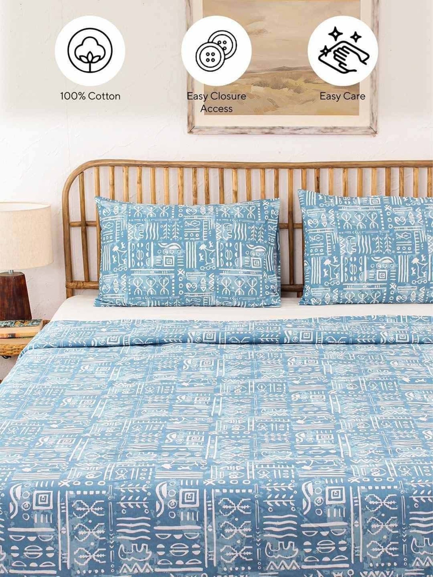 House This Gamathi Blue & White Cotton 144 TC Single Duvet Cover