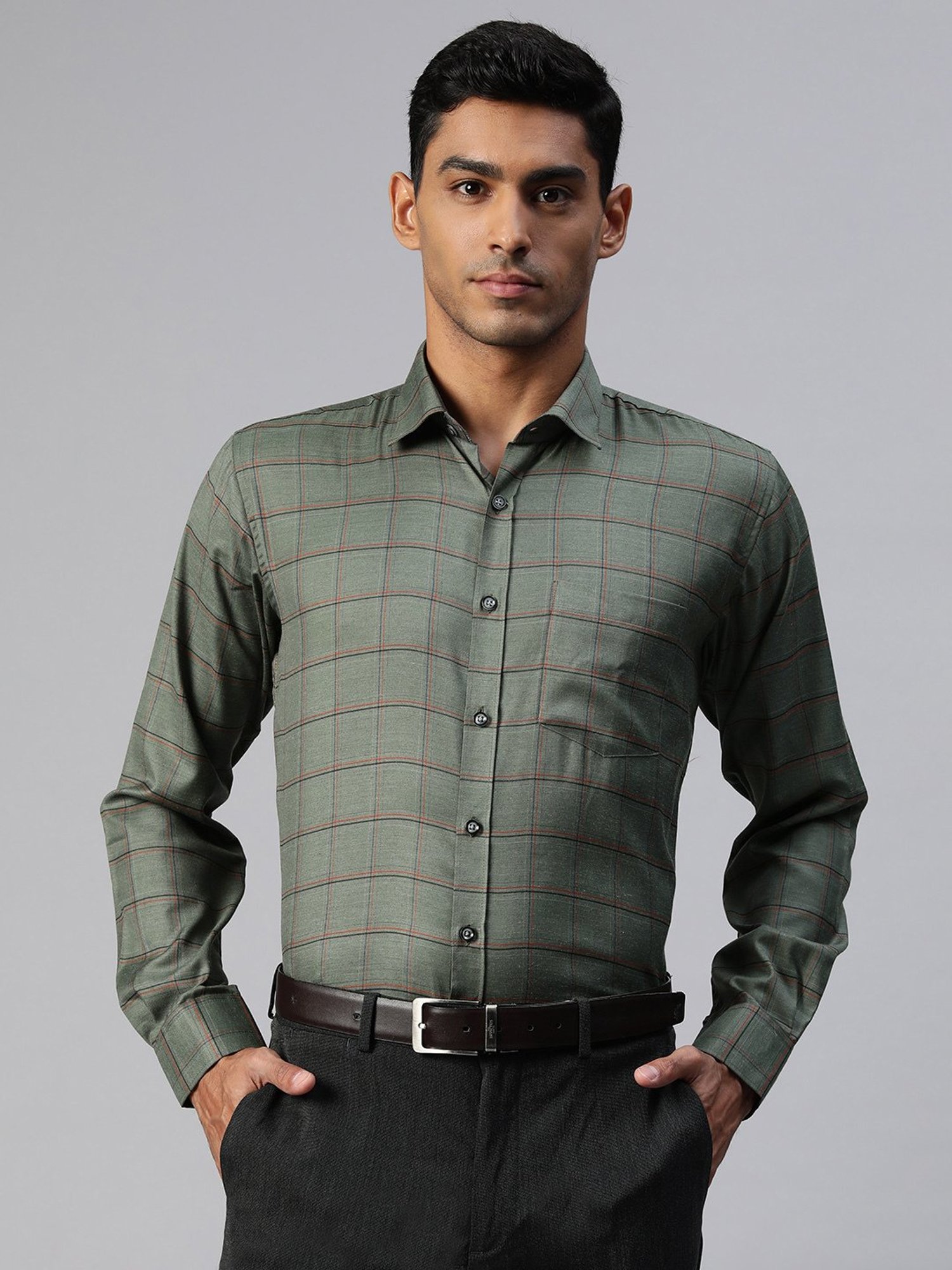 ManQ Green Regular Fit Check Shirt