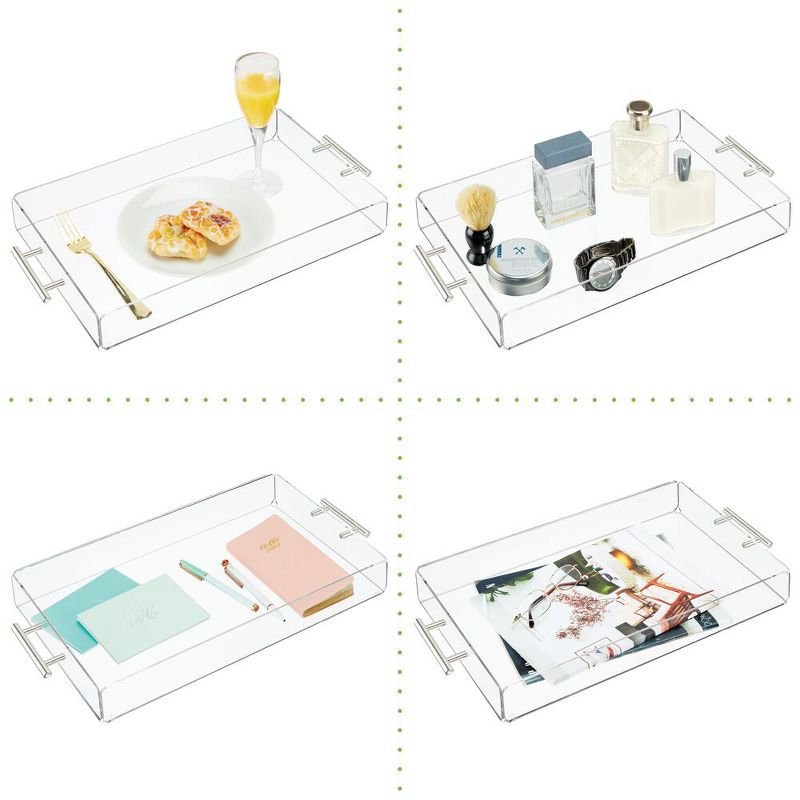 mDesign Acrylic Rectangular Serving Tray with Handles, Large, 2 Pack - Clear