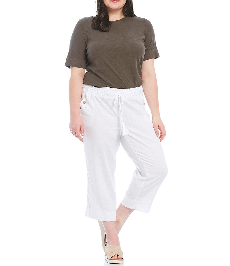 Westbound Plus Size Wide Leg Linen Capri Pants