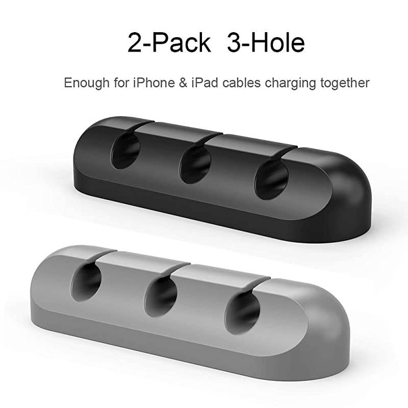 2 Pack Cable Clip  Cord Organizer Cable Management 6mm Wire Holder System Rubber Adhesive Cord Hooks fit Home Office Cubicle Car Desk Accessories 3 Black Gray
