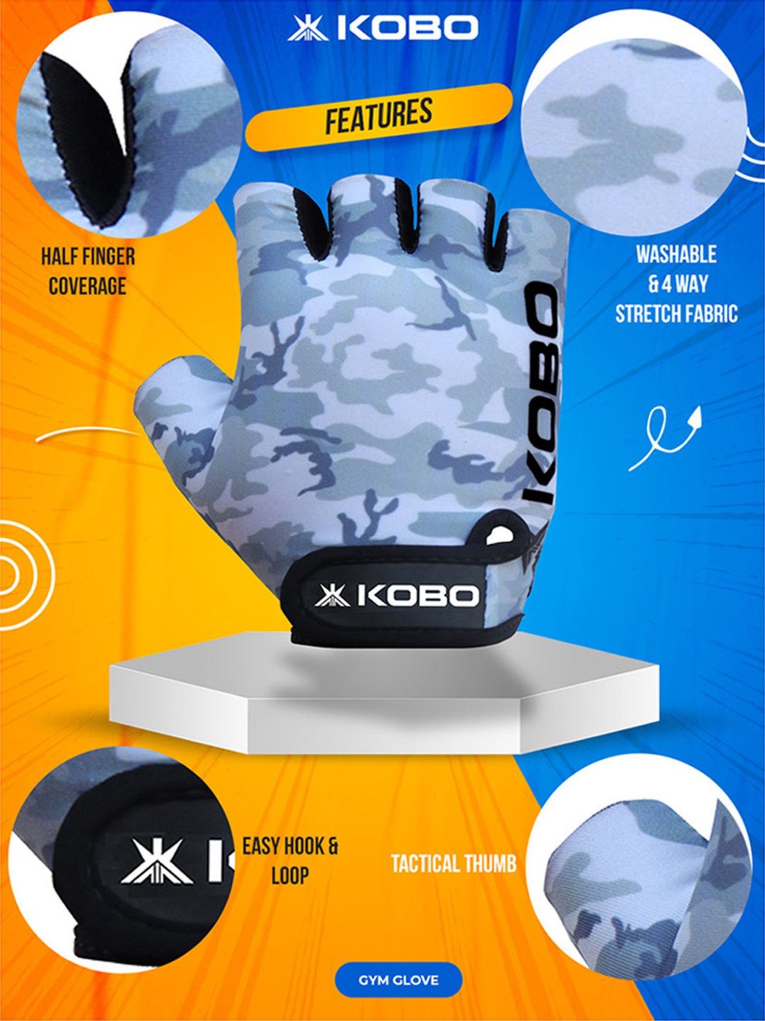 Kobo Weight Lifting Gym Gloves (Grey) Size - L