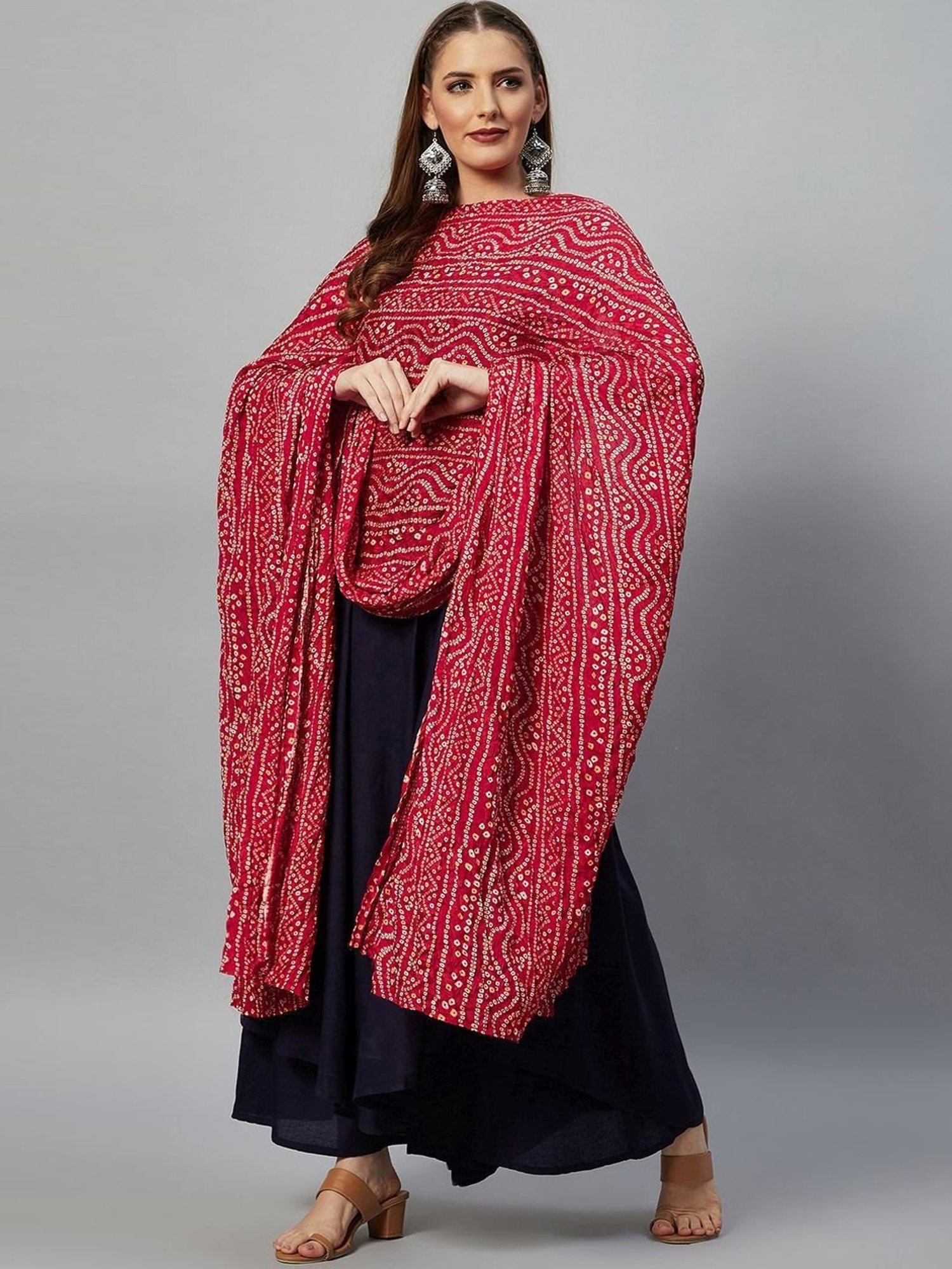 Inweave Maroon Bandhani Print Dupatta