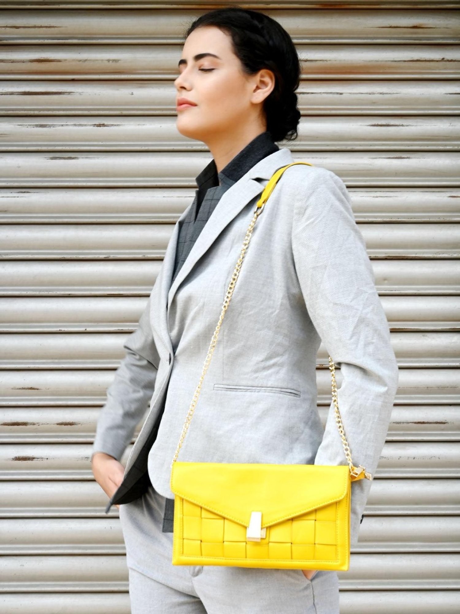 Odette Yellow Textured Sling Handbag