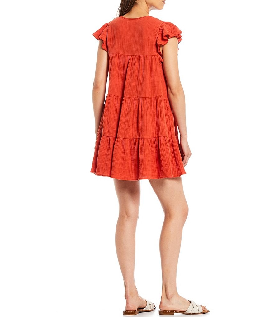 B.O.G. Collective Palermo Ruffle Sleeve Tiered Mini Swing Dress