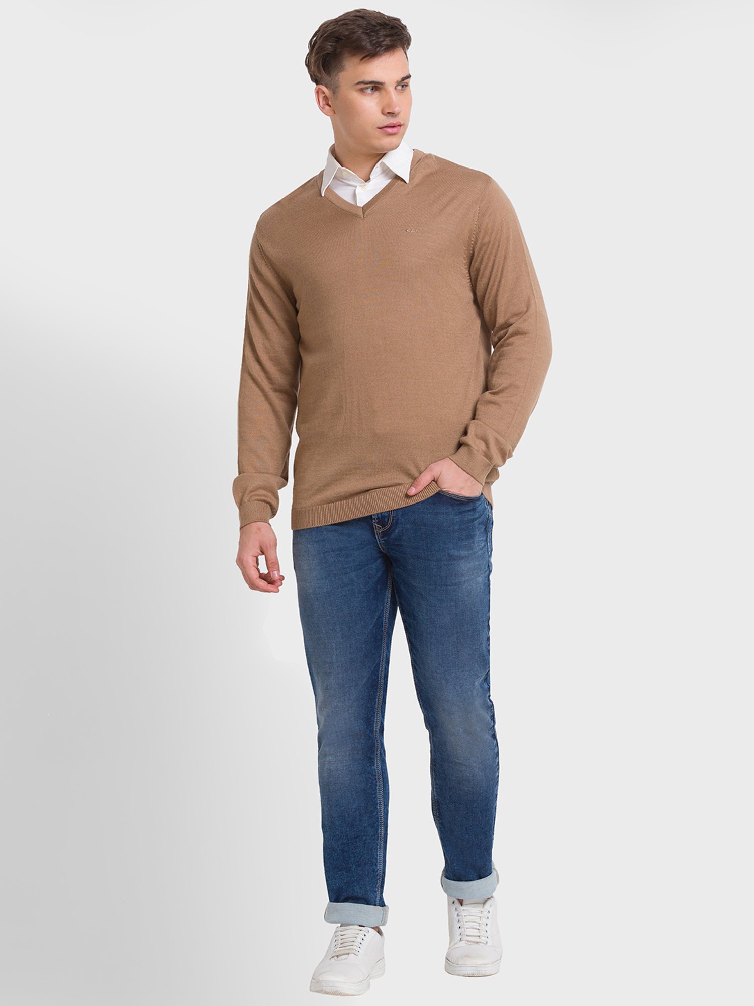 ColorPlus Brown Tailored Fit Sweaters