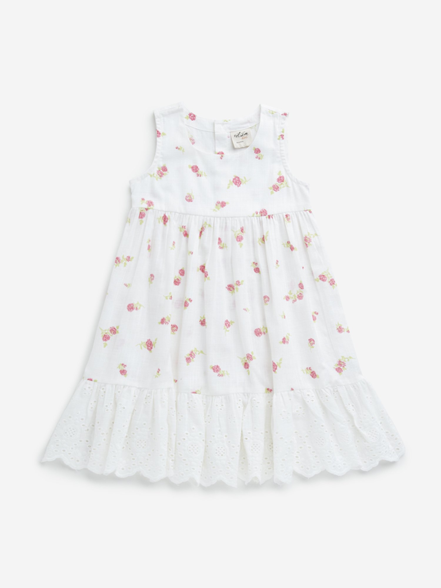 Utsa Kids by Westside White Floral Printed Cotton Tiered Dress