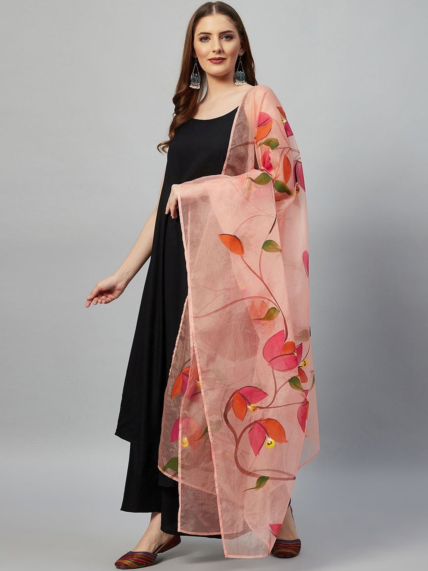 Inweave Peach Floral Print Dupatta