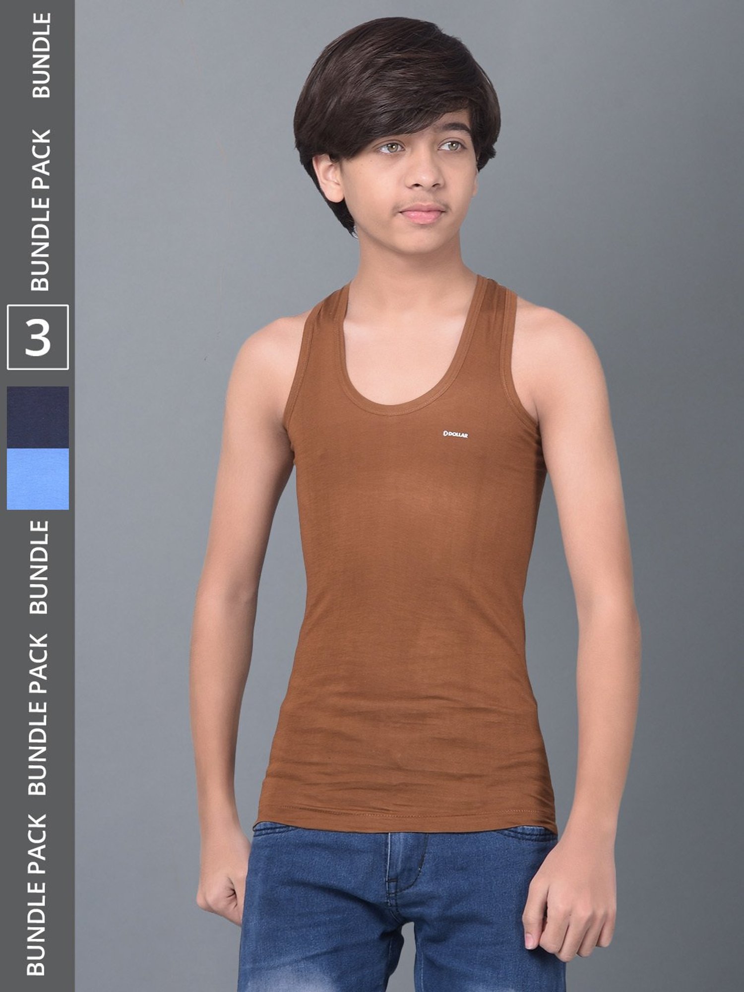 Dollar Bigboss Boys Multicolor Solid Vest (Pack Of 3)