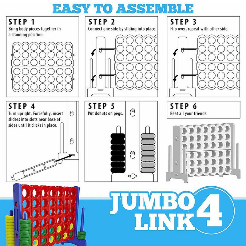Giantville 3 Foot Tall Easy to Assemble Water Resistant Indoor and Outdoor Oversized Jumbo Link 4 Multicolor Connect Party Game