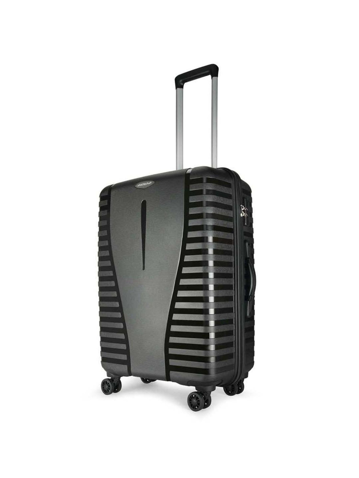 Aristocrat Quest Jet Black Textured Hard Medium Trolley Bag - 47 cm