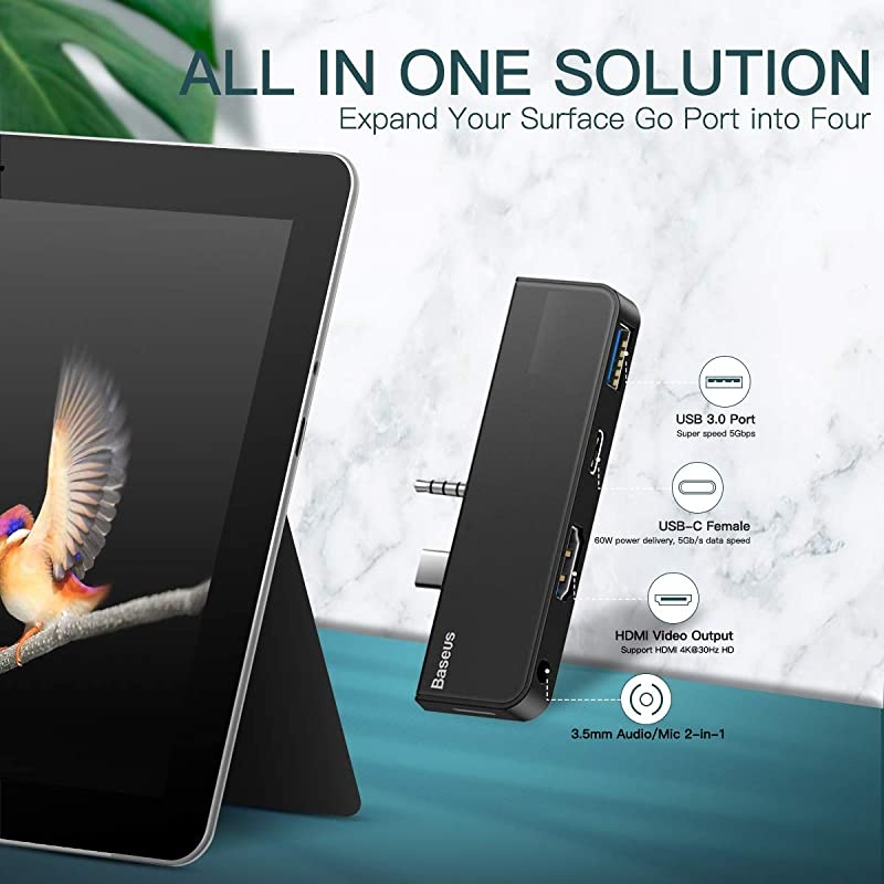 Microsoft Surface Go Docking Station, USB C HDMI Adapter for Surface Go, Surface Go USB C Hub Docking Station with 4K HDMI, USB 3.0 Port, USB-C Power Delivery, 3.5mm Audio/Headphone Jack