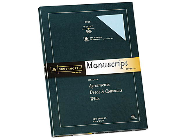 Southworth 41SM 25% Cotton Fine Manuscript Covers, 30 lbs., 9 x 12-1/2, Blue, 100/Box