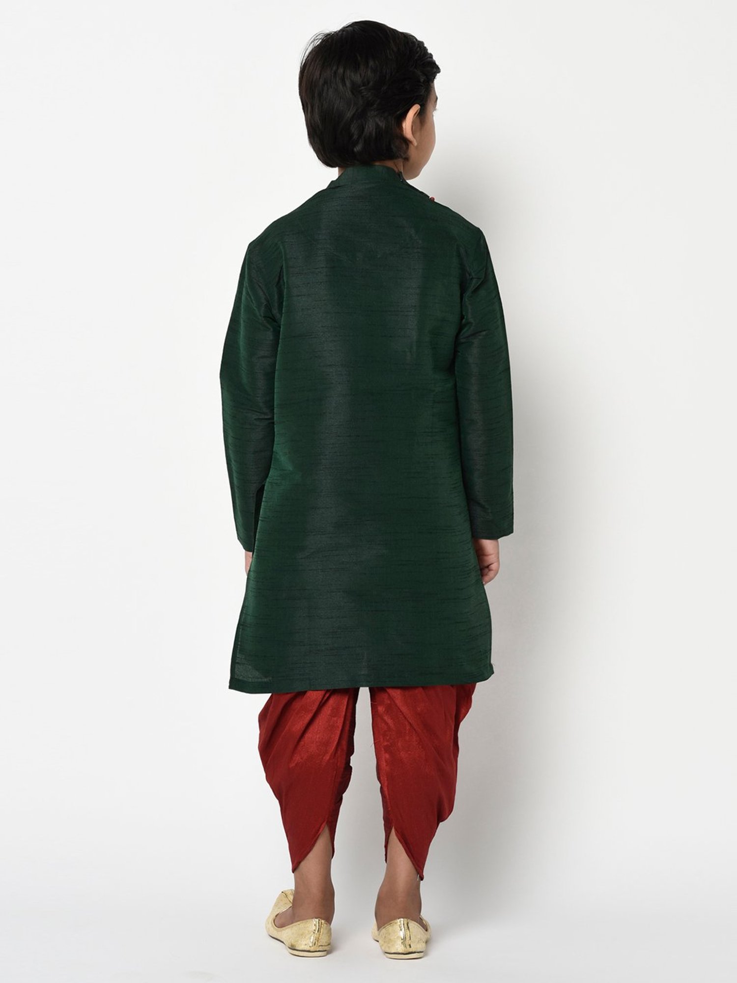 Deyann Kids Green & Maroon Solid Full Sleeves Kurta with Dhoti