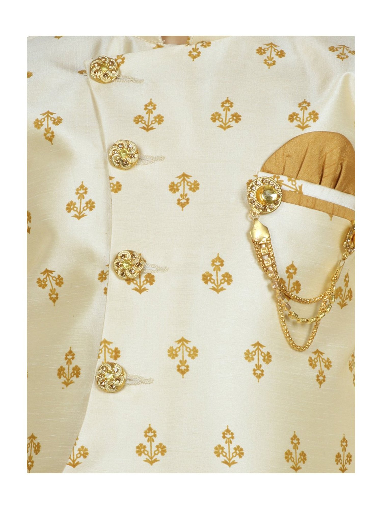 SG Yuvraj Kids Beige & Brown Printed Sherwani with Pyjama