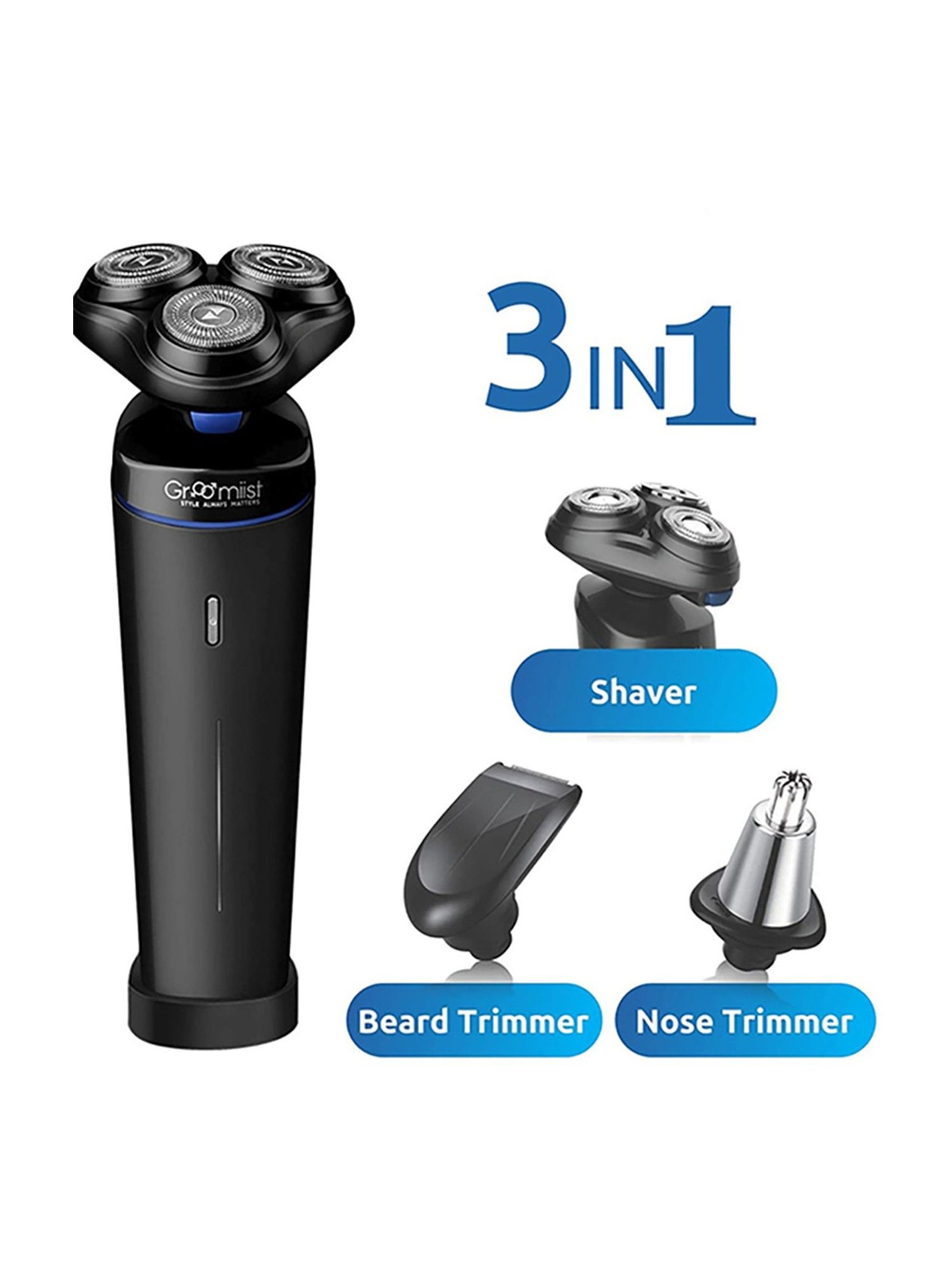 Groomiist PST-501 Platinum Series Cordless 3 in 1 Grooming Kit - 90 Min Runtime (Black)