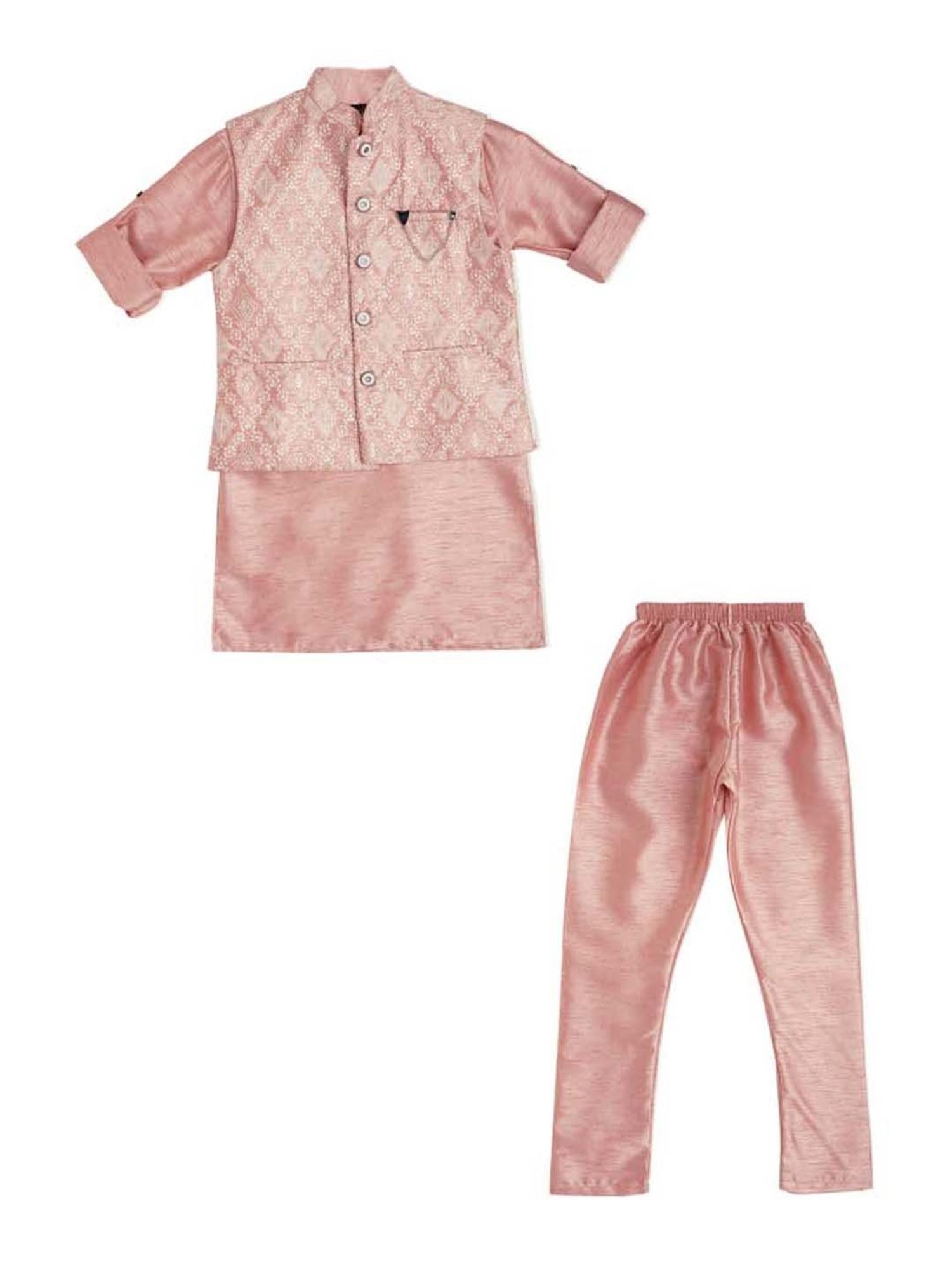 Cavio Kids Pink Cotton Embroidered Full Sleeves Kurta Set