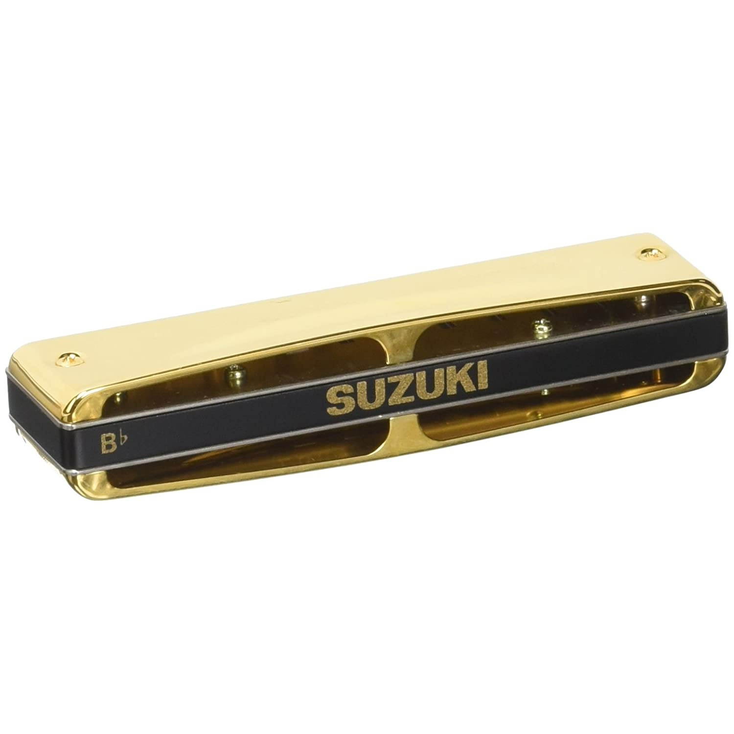 Suzuki MR-350VG-BB Promaster Valved Gold Deluxe 10-Hole Diatonic Harmonica, Key of Bb