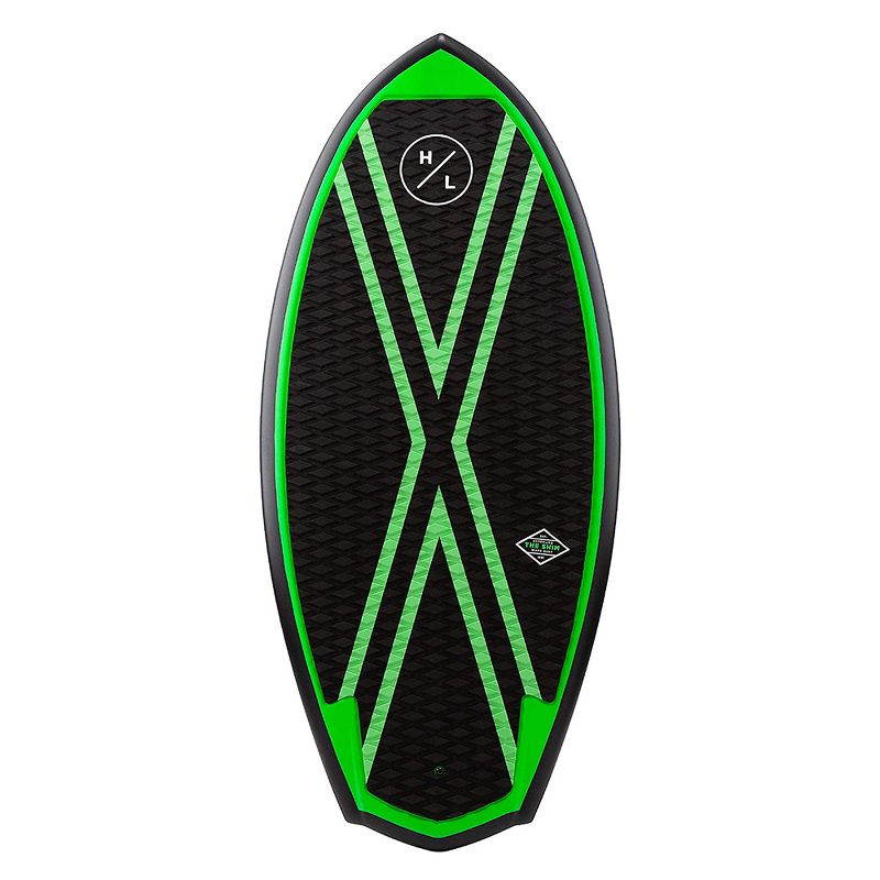 Hyperlite Shim Jr 3.9 Wakesurfer Board with Layered Glass Deck and Skim & Surf Combination Style for Water Wake Surfing Surfboard Riders, Green/Blue