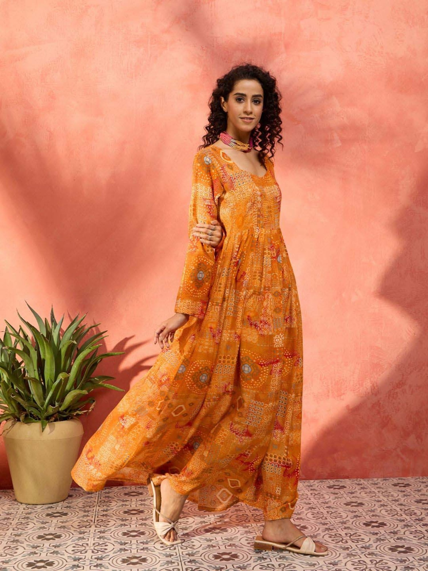 Inweave Orange Printed Maxi Dress