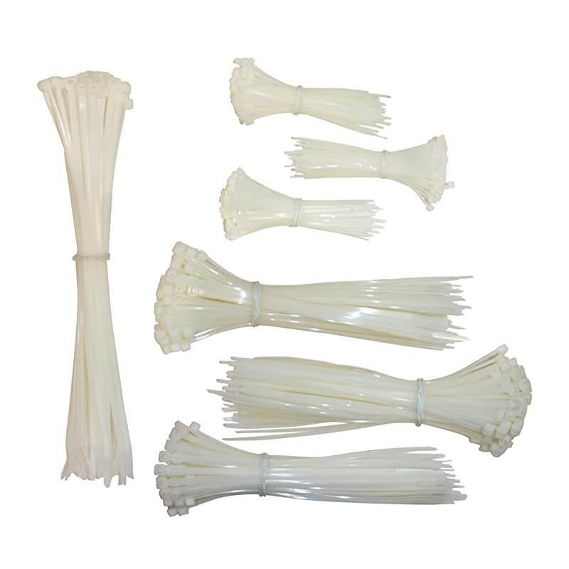 ZipIts Cable Tie Kit 650 Pack Assortment of 4-in, 8-in, 11-in Self Locking Natural Zip Ties, UL Listed, Contractor Quality and Strength