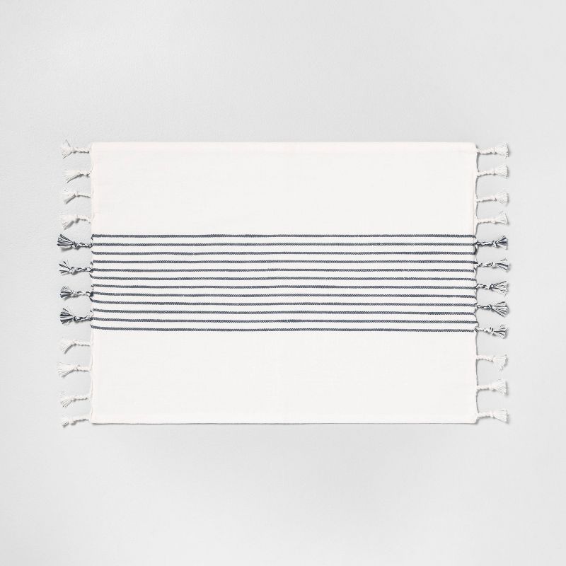 Knotted Fringe Stripe Placemat Sour Cream/Blue - Hearth & Hand™ with Magnolia