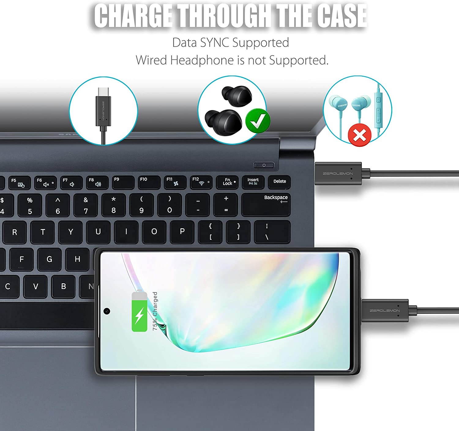 ZEROLEMON Galaxy Note 10 Battery Case with Qi Wireless Charging, 5000mAh Slim Power Portable Extended Rechargeable Battery Charger with Full Edge Protective Case for Galaxy Note 10 - Black