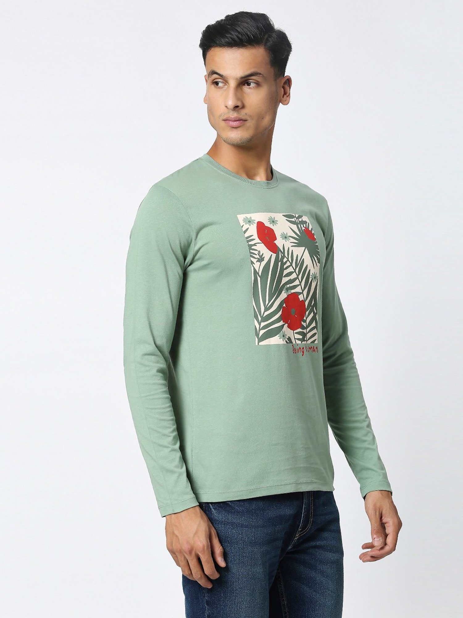 Being Human Mint Green Regular Fit Graphic Print Crew T-Shirt