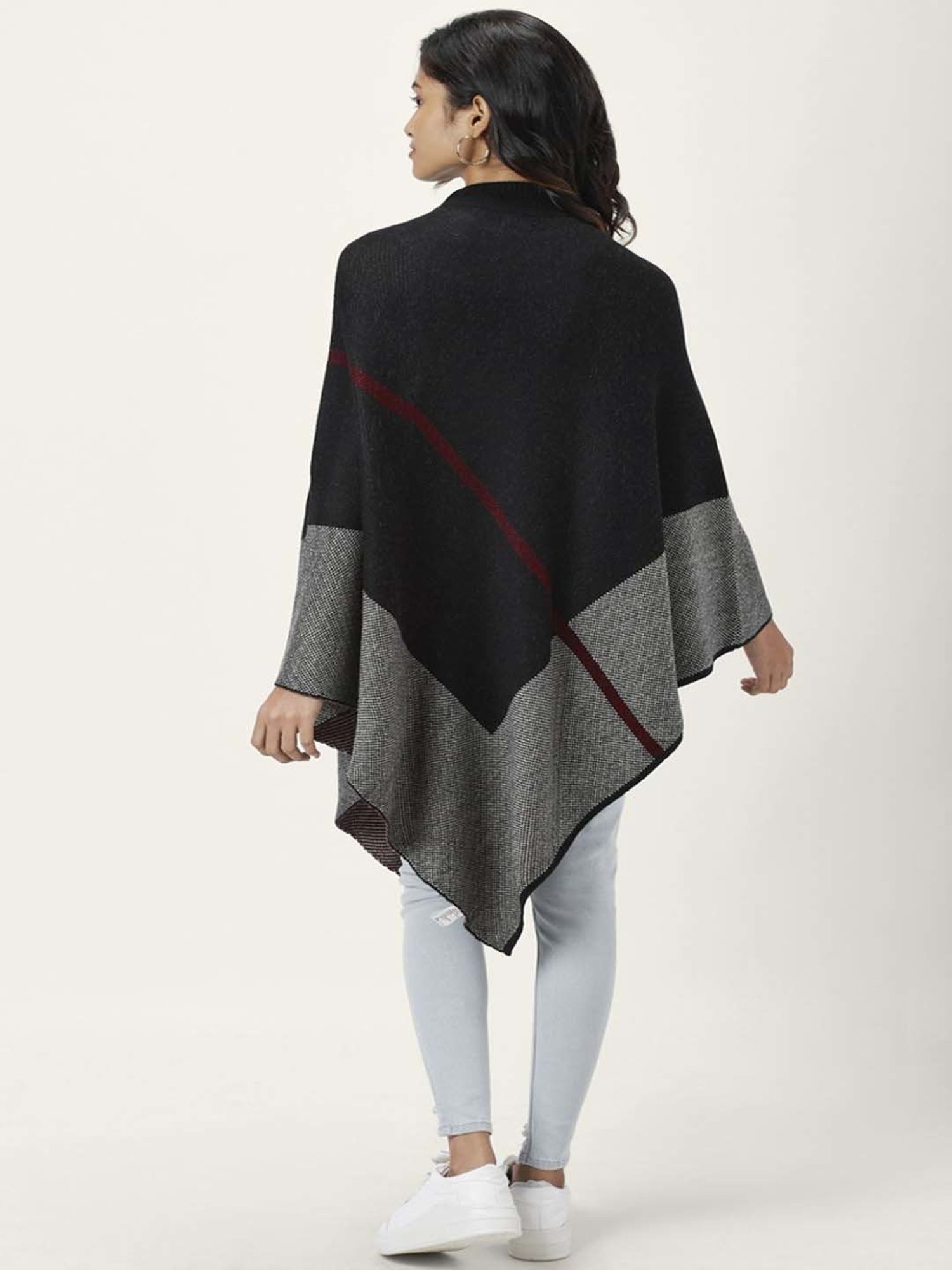 Honey by Pantaloons Black Jacquard Pattern Poncho