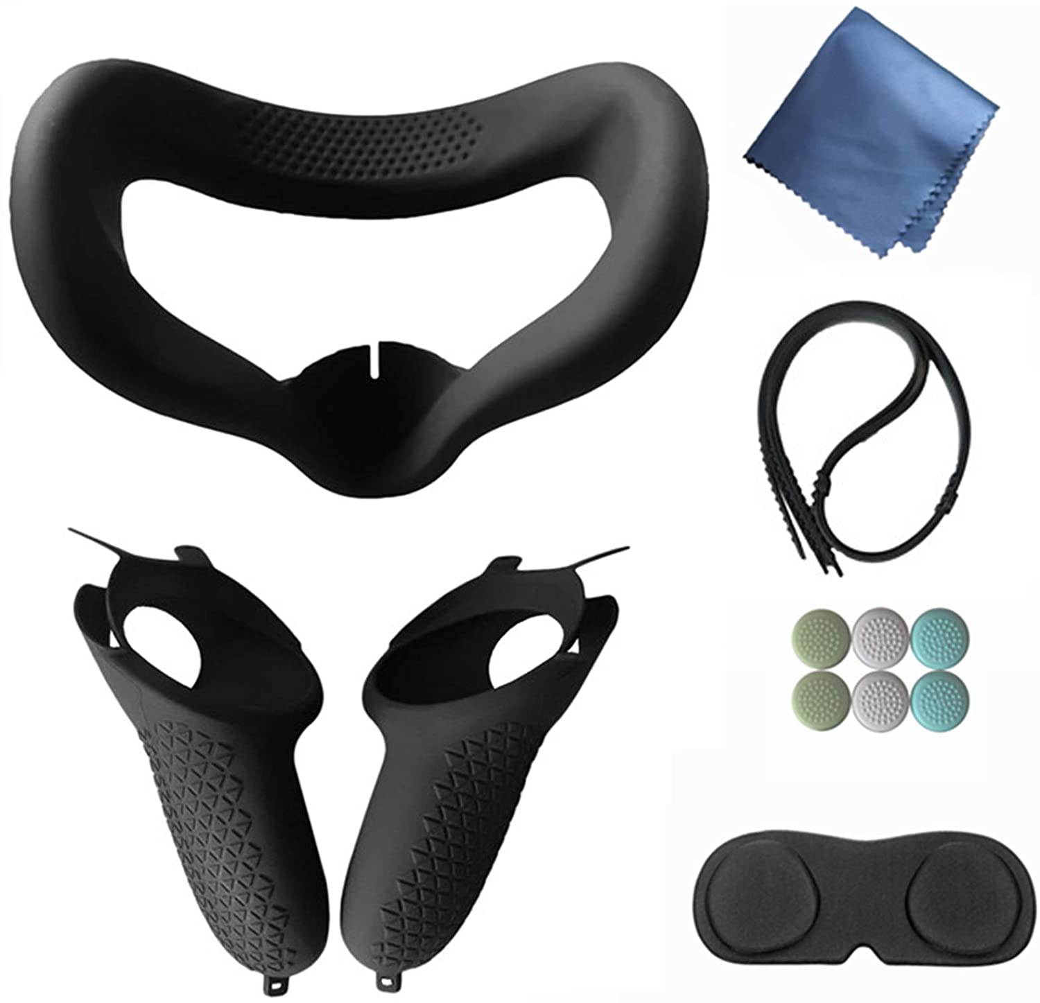 Cover Set for Oculus Quest 2, Touch Controller Grip Cover,Quest Lens Cover, Lens Protect Cover for Oculus Quest 2, Anti-Throw Sweatproof Handle Protective Sleeve