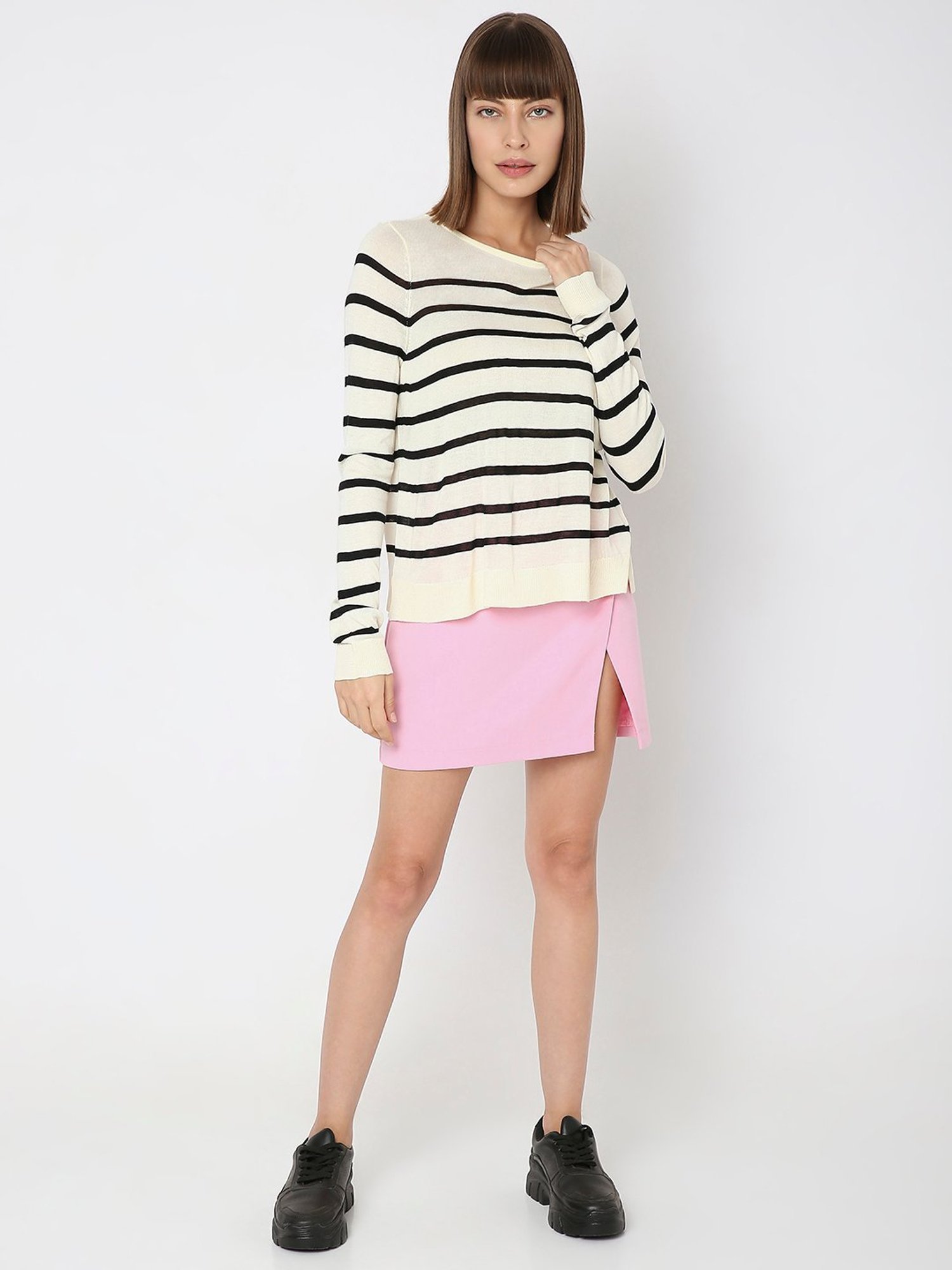 Vero Moda Black & White Cotton Striped Pullover