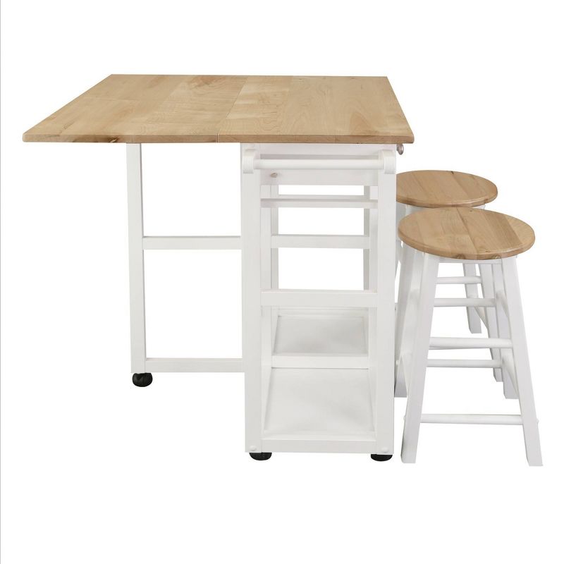 Square American Maple Drop Leaf Table Top Breakfast Cart Natural/White - Flora Home