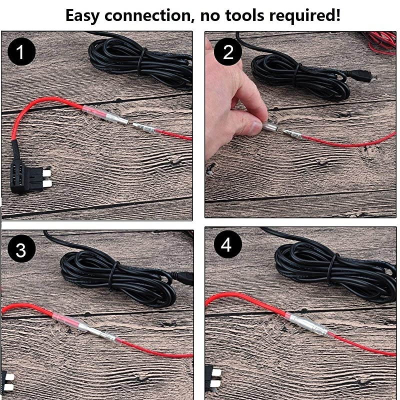 Micro USB & Mini USB Dash Cam &Type-C Hardwire Kit w. Mini(ACS)/LP Mini(ACN)/ATO(ATC or ACU)/Micro2(ACZ) Fuse, Micro to Mini/USB-C Port Adapters & 11.9V Real Battery Drain Protection