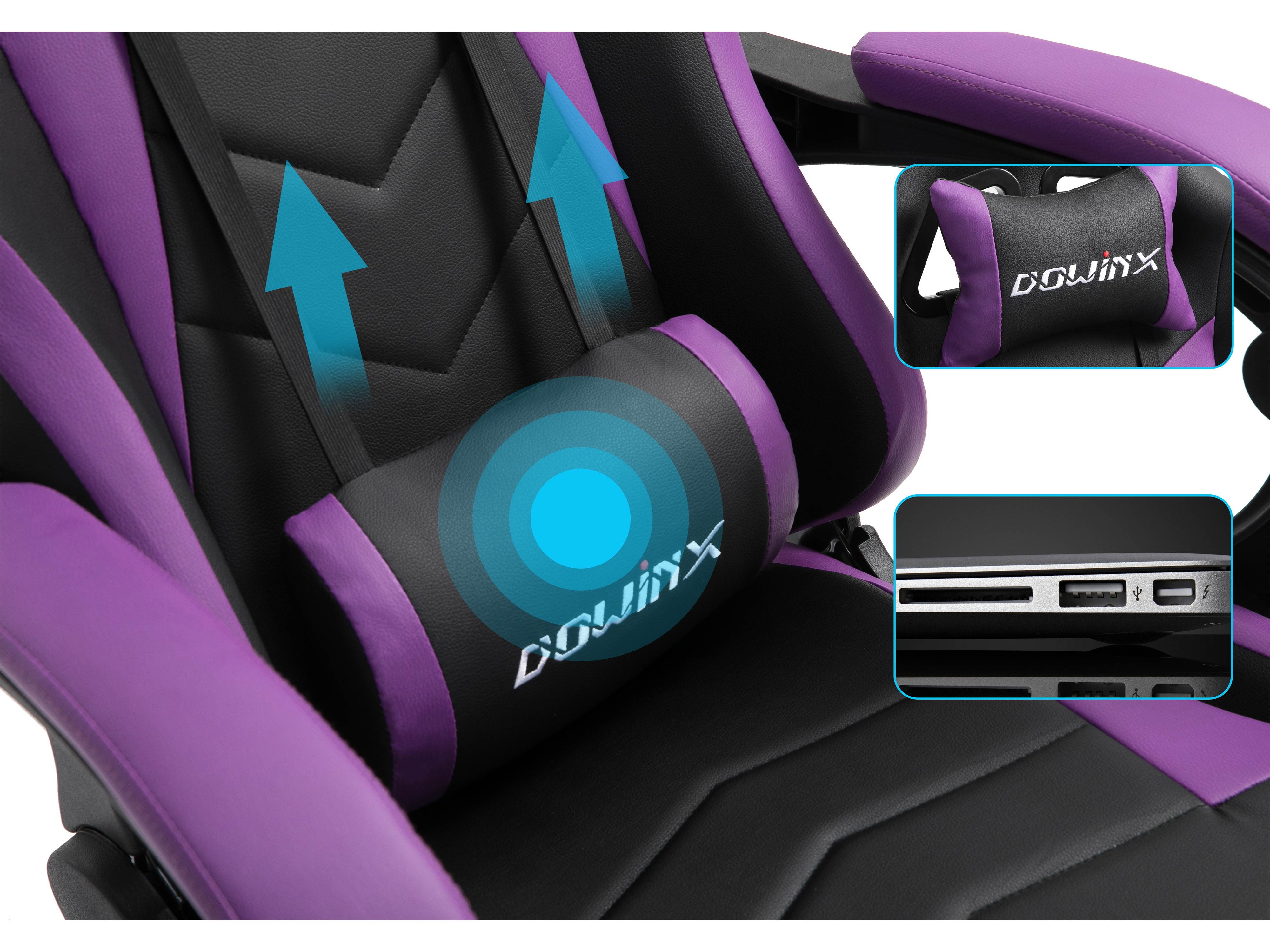 Dowinx Gaming Chair Ergonomic Office Recliner for Computer with Massage Lumbar Support, Racing Style Armchair PU Leather E-Sports Gamer Chairs with Retractable Footrest (Black&Gray)