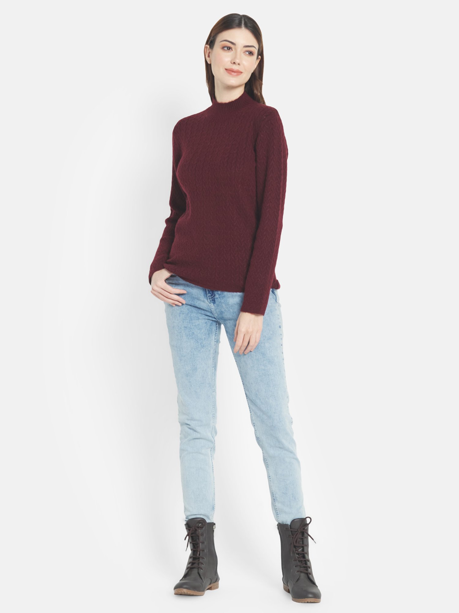 METTLE Maroon Self Pattern Pullover