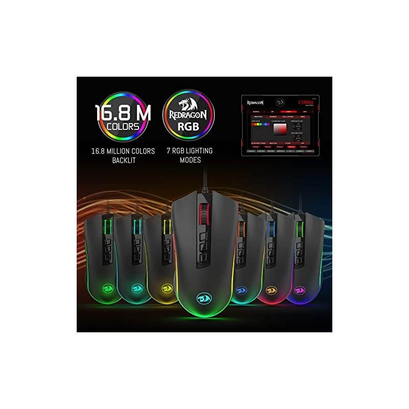 M711FPS Cobra FPS Optical Switch LK Gaming Mouse with 168 Million RGB Color Backlit 24000 DPI 7 Programmable Buttons