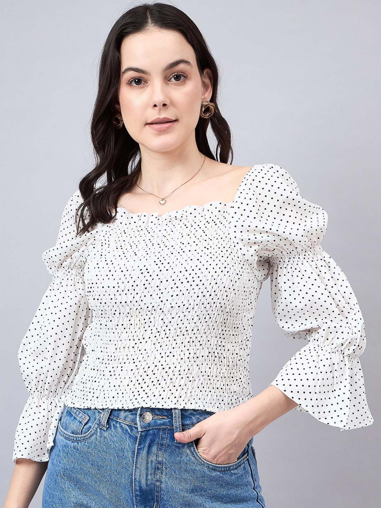 Style Quotient White Polka Dot Top