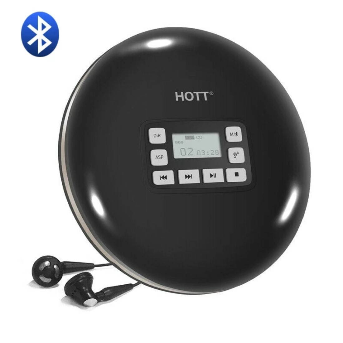 HOTT Portable CD Player CD711T Bluetooth Rechargeable CD Player for Home Travel and Car with Stereo Headphones and, Anti Shock Protection (Black)